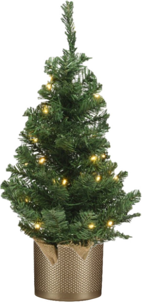 Kunst kerstboom/kunstboom 75 cm met verlichting inclusief gouden pot - Kunstboompjes/kerstboompjes