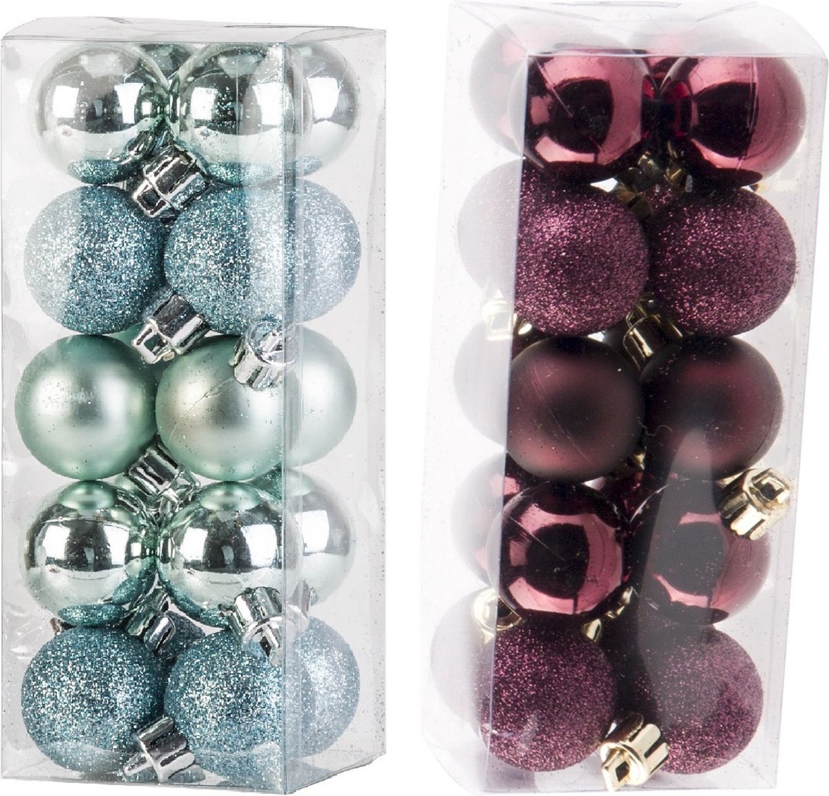 Set van 40 kleine kunststof kerstballen in aubergine en mintgroen, ideaal voor kleine kerstbomen - Cosy&Trendy.