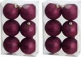 12x Boules de Noël en plastique rose aubergine 8 cm - Glitter - Boules de Noël en plastique incassables - Décorations pour Décorations pour sapins de Noël rose aubergine