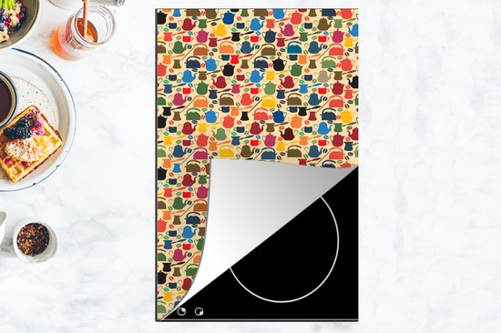 KitchenYeah® Inductie beschermer 30x52 cm - Patronen - Koffie - Theepot - Retro - Kookplaataccessoires - Afdekplaat voor kookplaat - Inductiebeschermer - Inductiemat - Inductieplaat mat