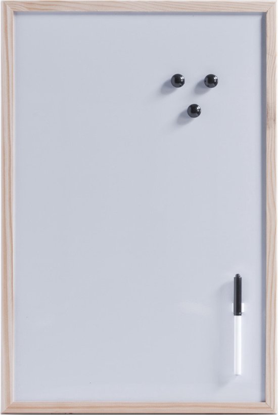Tableau blanc magnétique / tableau mémo avec bordure en bois 40 x 60 cm -  Zeller 