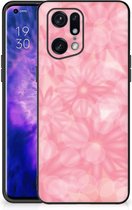 Silicone Back Case OPPO Find X5 Pro Telefoon Hoesje met Zwarte rand Lente Bloemen