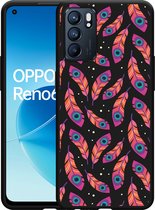 Oppo Reno6 5G Hoesje Zwart Feather Art - Designed by Cazy