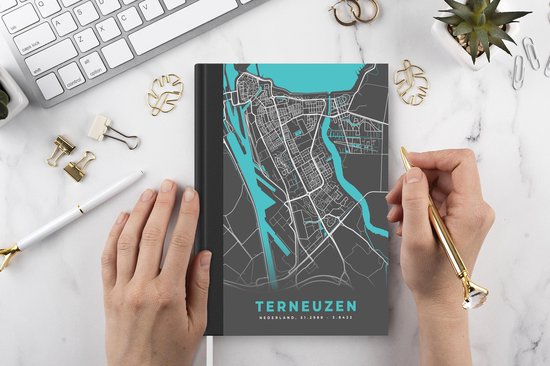 Carnet - Carnet - Plan de la ville - Terneuzen - Grijs - Blauw - Carnet - Format A5 - Bloc-notes - Carte