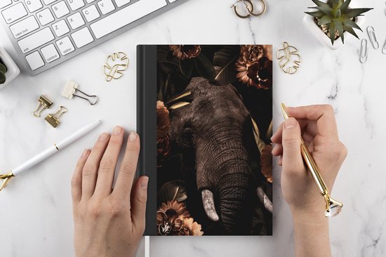 Carnet - Carnet d'écriture - Éléphant - Fleurs - Jungle - Carnet - Format A5 - Bloc-notes