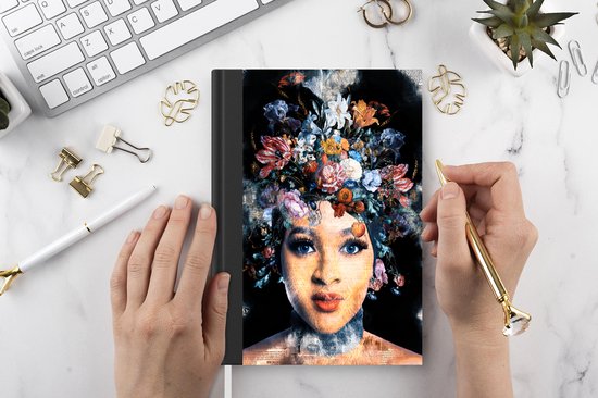 Carnet - Carnet d'écriture - Femme - Fleurs - Peinture - Carnet - Format A5 - Bloc-notes