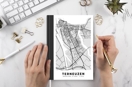 Carnet - Cahier d'écriture - Plan de la ville - Terneuzen - Grijs - Wit - Carnet - Format A5 - Bloc-notes - Carte