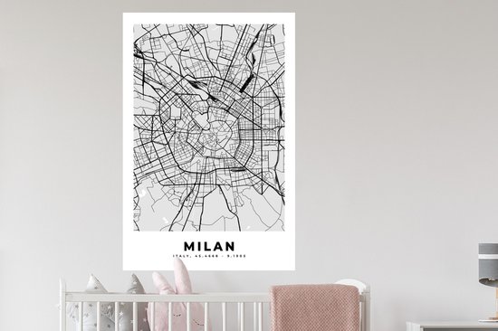 Stickers muraux - Milan - Plan de la ville - Wit - Carte - Carte - 80x120 cm - Feuille adhésive