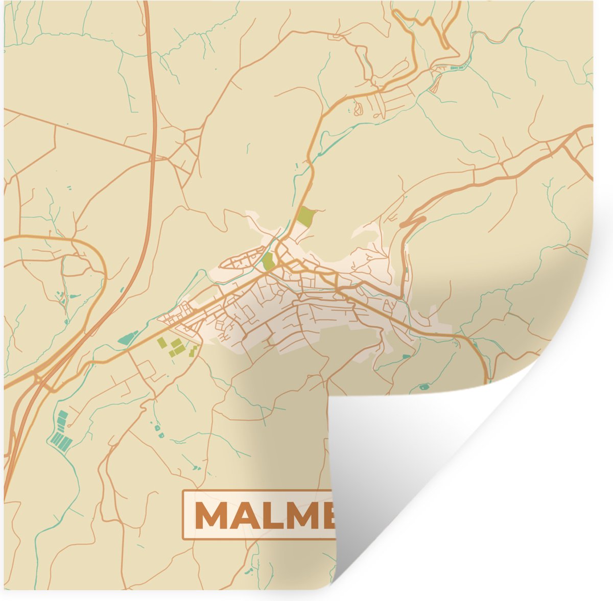 Muurstickers - Sticker Folie - Stadskaart - Vintage - Kaart - Plattegrond - Malmedy - 100x