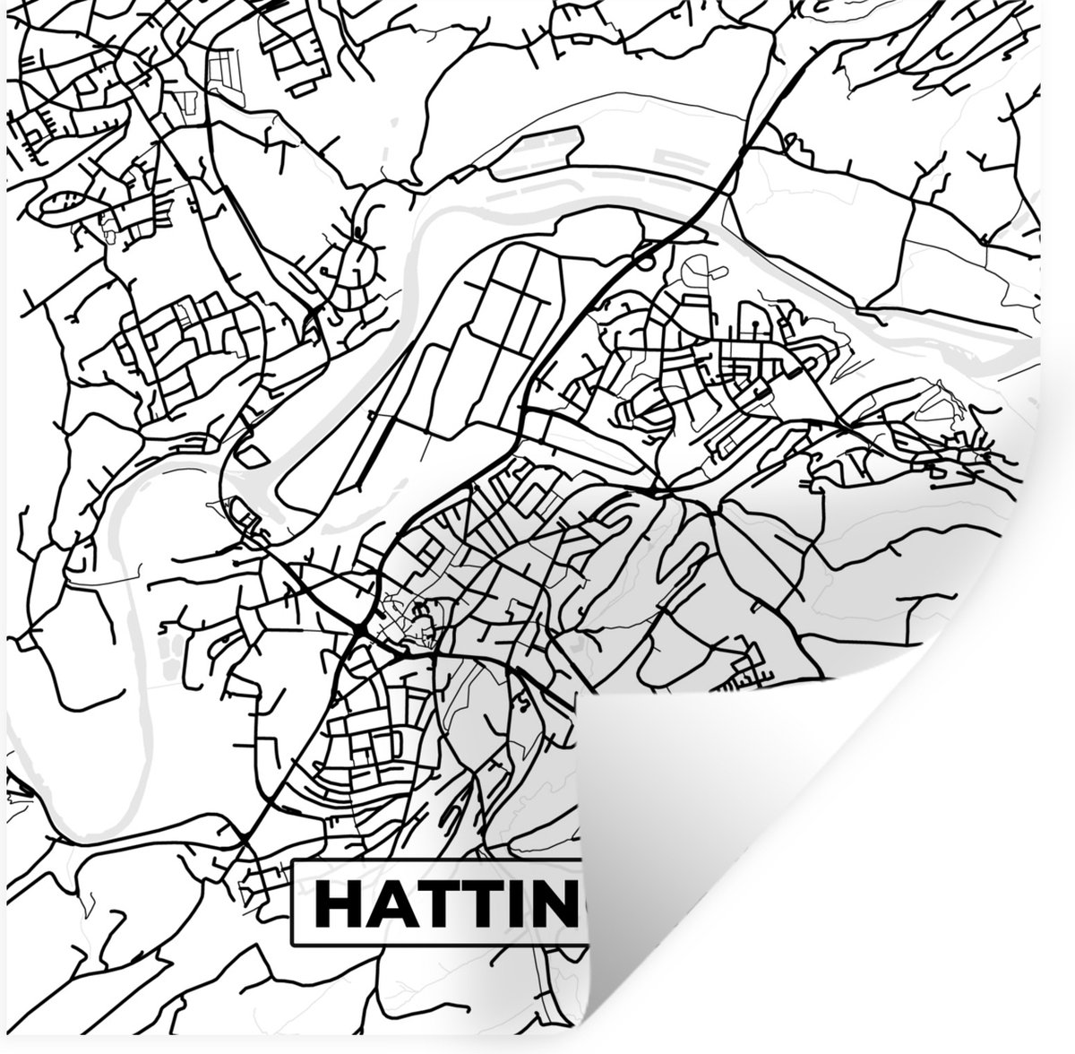 Muurstickers - Sticker Folie - Hattingen - Stadskaart - Kaart - Plattegrond - 50x50 cm - P