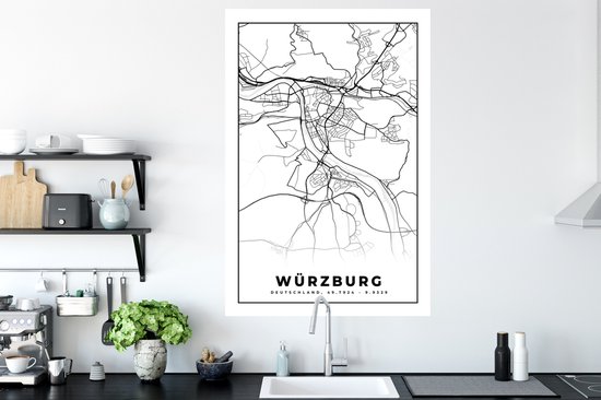 Stickers muraux - Würzburg - Carte - Plan de la ville - Plan d'étage - 80x120 cm - Feuille adhésive