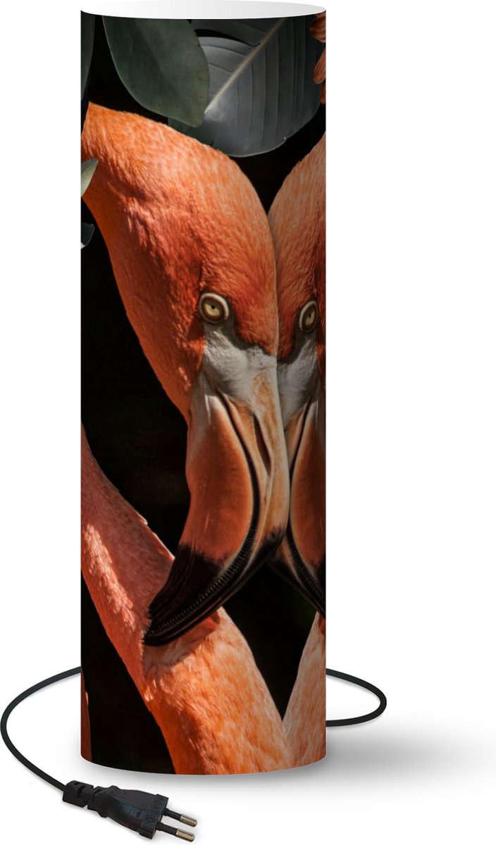 Lamp - Nachtlampje - Tafellamp slaapkamer - Flamingo - Bladeren - Bloemen - 70 cm hoog - Ø22.3 cm - Inclusief LED lamp