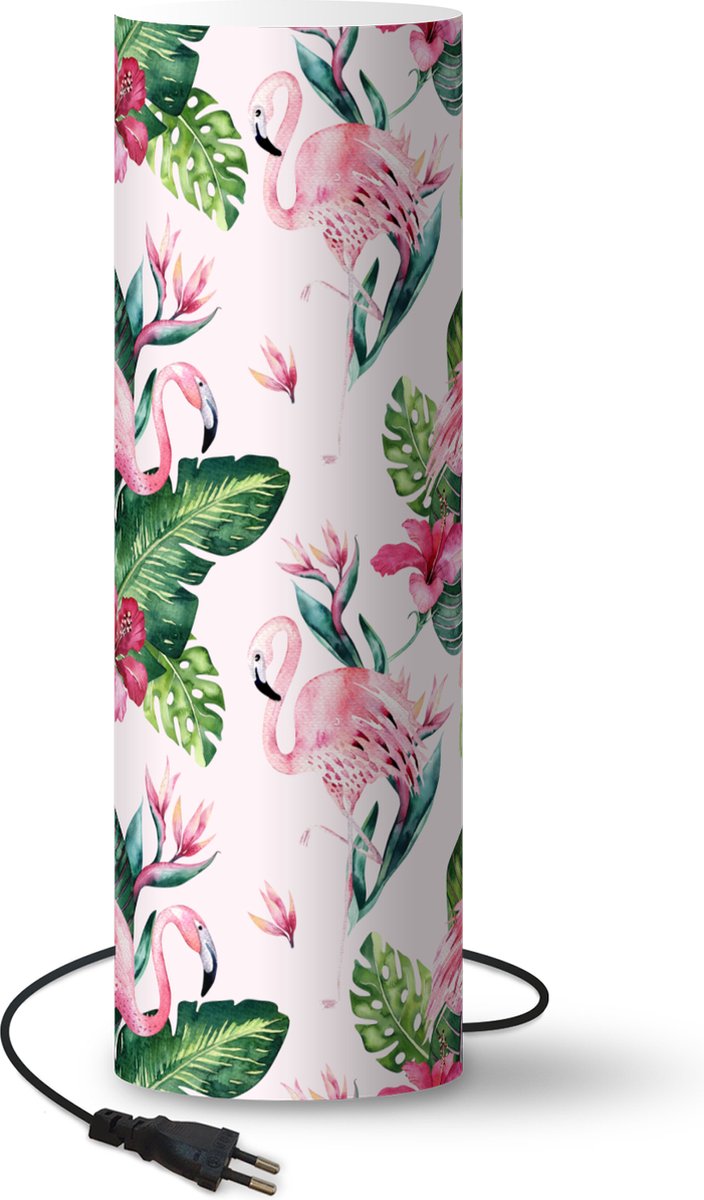 Lamp - Nachtlampje - Tafellamp slaapkamer - Flamingo - Bloemen - Bladeren - Patronen - 70 cm hoog - Ø22.3 cm - Inclusief LED lamp