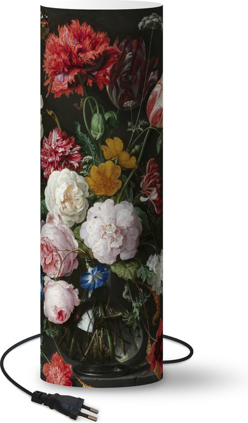 Lampe Nature morte aux fleurs dans un vase en verre - Peinture de Jan Davidsz. de Heem - 70 cm de haut - Ø22 cm - Y compris lampe LED
