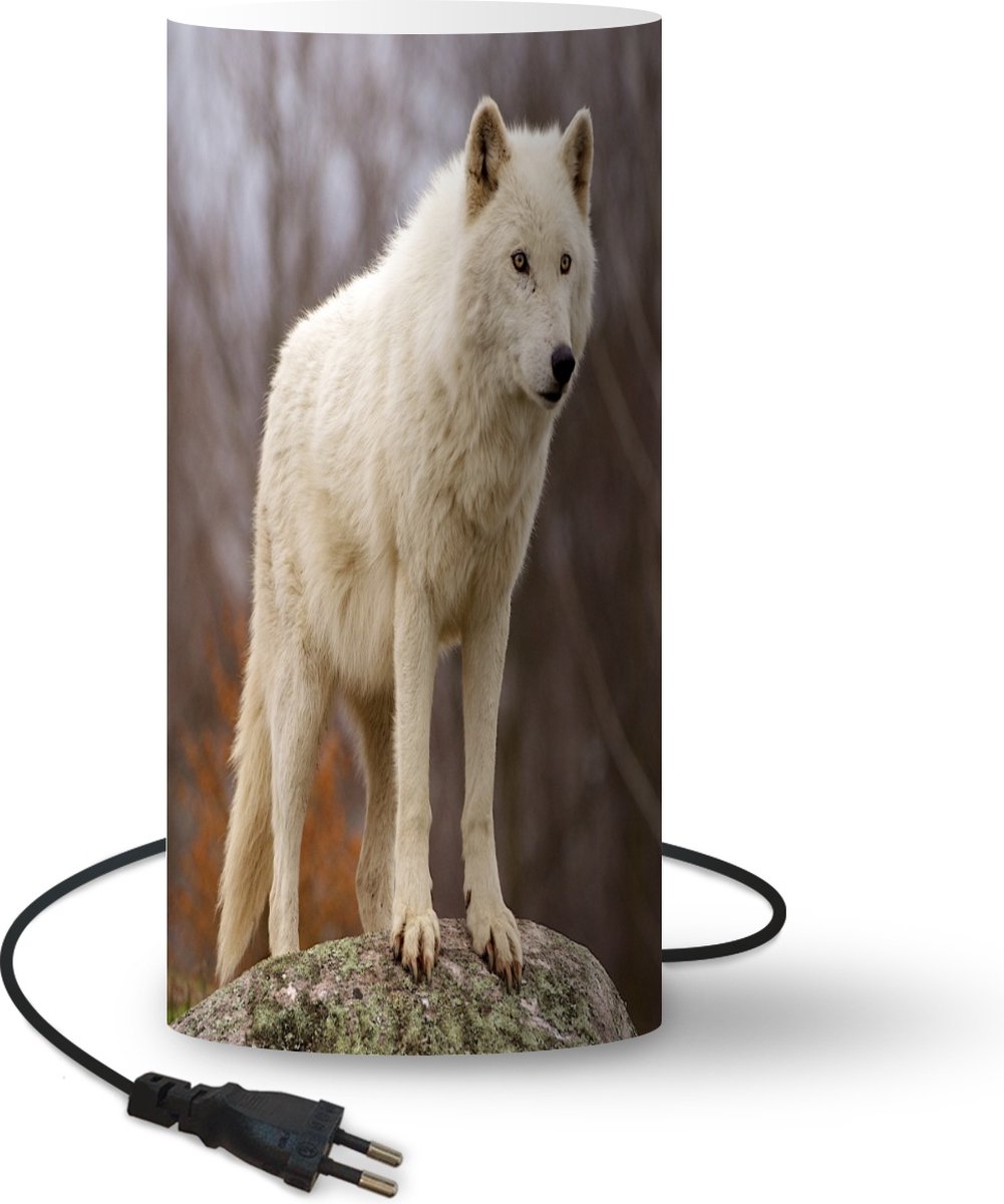 Lamp - Nachtlampje - Tafellamp slaapkamer - Wolf - Steen - Wit - 54 cm hoog - Ø24.8 cm - Inclusief LED lamp