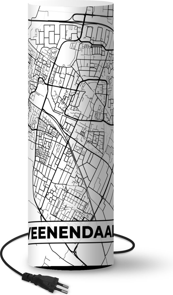 Lamp - Nachtlampje - Tafellamp slaapkamer - Kaart - Veenendaal - Zwart - Wit - 70 cm hoog - Ø22.3 cm - Inclusief LED lamp
