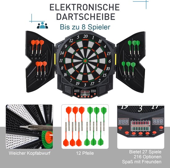 HOMCOM Elektronisch dartbord dartbord met deur incl. 4 LED 216 spellen 12 pijlen B8-0006 van Merkloos — afbeelding 3
