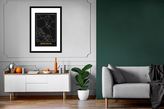 Cadre photo avec affiche - Allemagne - Black and Gold et or - Bergheim - Plan de la ville - Carte - Plan d'étage - 60x90 cm - Cadre pour affiche
