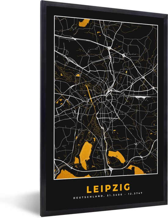 Cadre photo avec affiche - Leipzig - Or - Plan de la ville - Allemagne - Carte - Carte - 20x30 cm - Cadre pour affiche