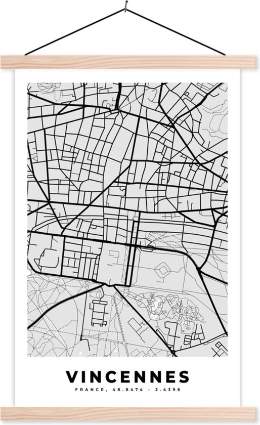 Porte-affiche avec Affiche - Affiche scolaire - Carte - Plan de ville - France - Vincennes - Carte - 40x60 cm - lattes vierges