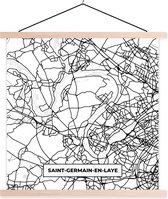 Porte-affiche avec Poster - Affiche scolaire - Plan - Carte - France - Saint-Germain-en-Laye - Plan de la ville - Zwart et blanc - 60x60 cm - Lattes vierges