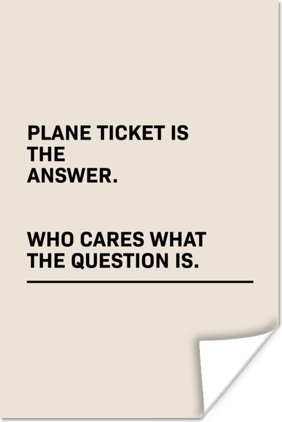 Affiche Proverbes - Citations - Le billet d'avion est la réponse - Qui se soucie de la question - Voler - 40x60 cm
