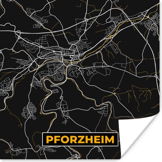 Poster Pforzheim - Goud - Plattegrond - Stadskaart - Duitsland - Kaart - 100x100 cm XXL