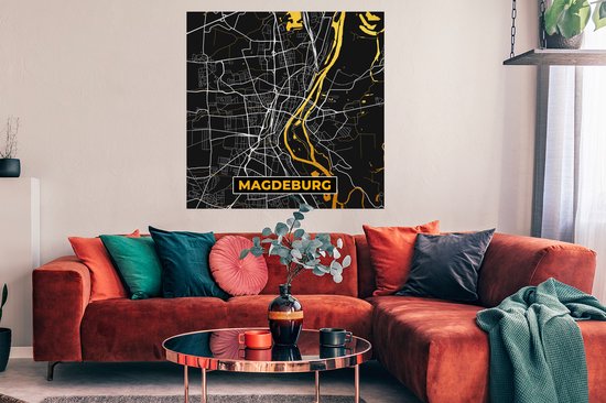 Poster Magdeburg - Stadskaart - Plattegrond - Duitsland - Kaart - Goud - 100x100 cm XXL