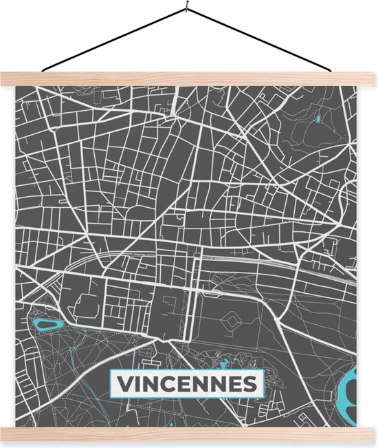 Porte-affiche avec affiche - Affiche scolaire - Vincennes - Plan de ville - Carte - France - Carte - 40x40 cm - Lattes vierges
