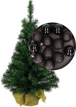 Mini kerstboom/kunst kerstboom H35 cm inclusief kerstballen zwart - Kerstversiering