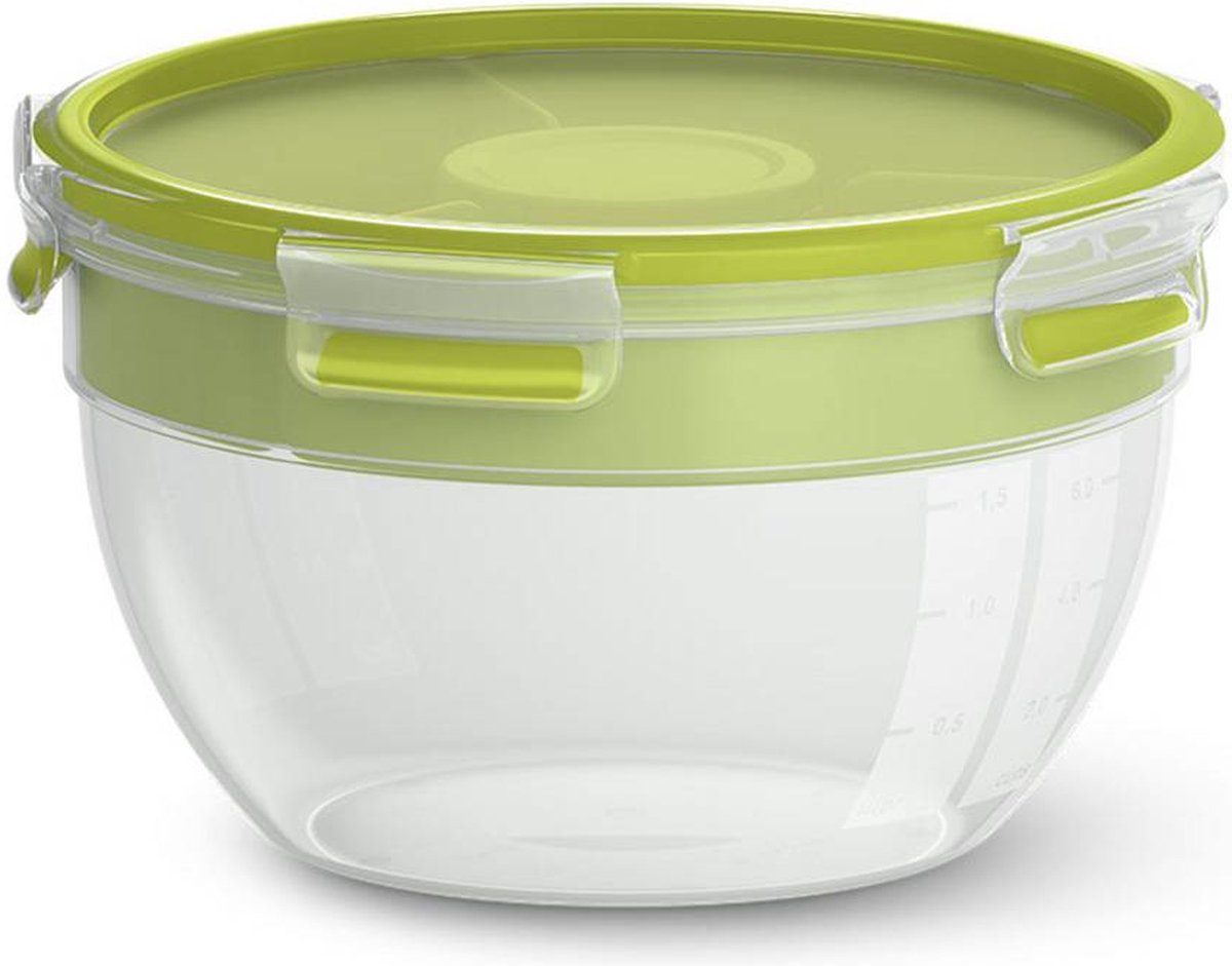 EMSA CLIP&GO FOOD Runde Salatbox 2,6 L + 2 Facher Grun hermetischer Aufbewahrungstransport N1071300