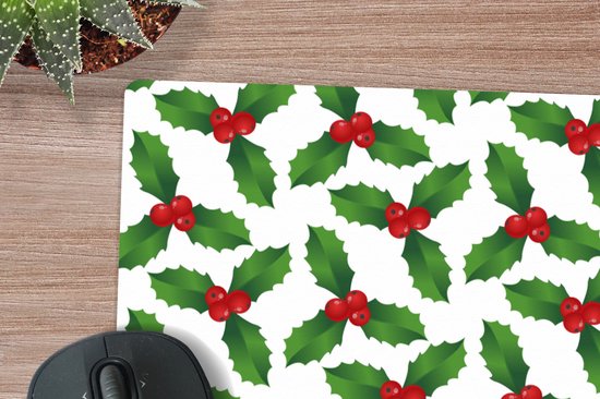Muismat XXL - Bureau onderlegger - Bureau mat - Patronen - Kerstmis - Maretak - 60x60 cm - XXL muismat - Kerst - Cadeau - Kerstcadeau voor mannen en voor vrouwen