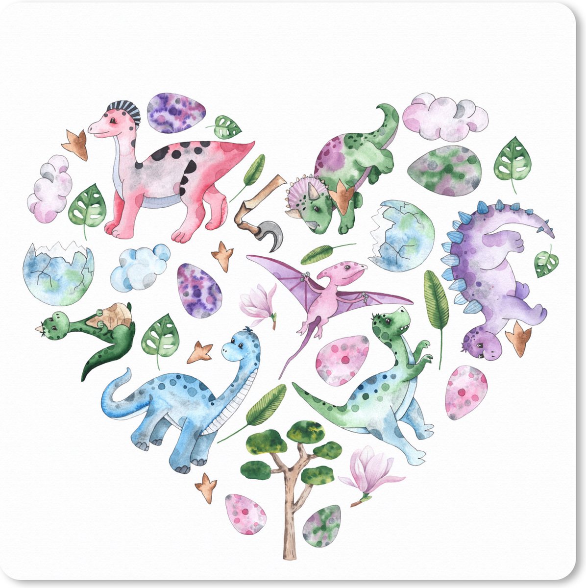 Muismat XXL 60x60 cm - Bureau onderlegger - Bureau mat Kinderkamer - Hart - Dinosaurus - Meisjes - Kinderen - Roze - Bureaumat - Gaming mousepad xl - Bureaulegger groot - Computer deskmat