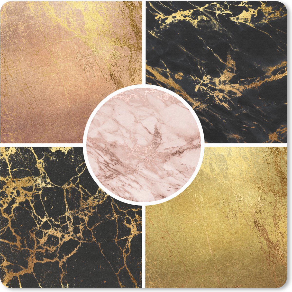 Muismat XXL - Bureau onderlegger - Bureau mat - Marmer print - Gold - Luxe - 60x60 cm - XXL muismat