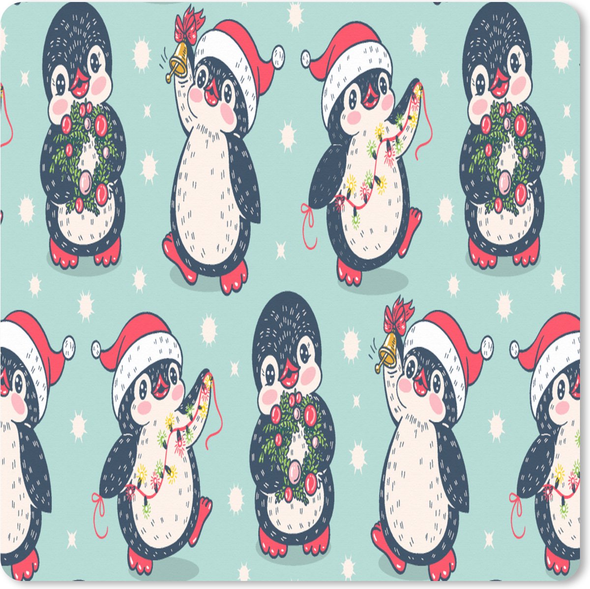 Muismat XXL 50x50 cm - Bureau onderlegger - Bureau mat Pinguïn - Lichtsnoer - Kerstkrans - Patronen - Bureaumat - Gaming mousepad xl - Bureaulegger groot - Computer deskmat
