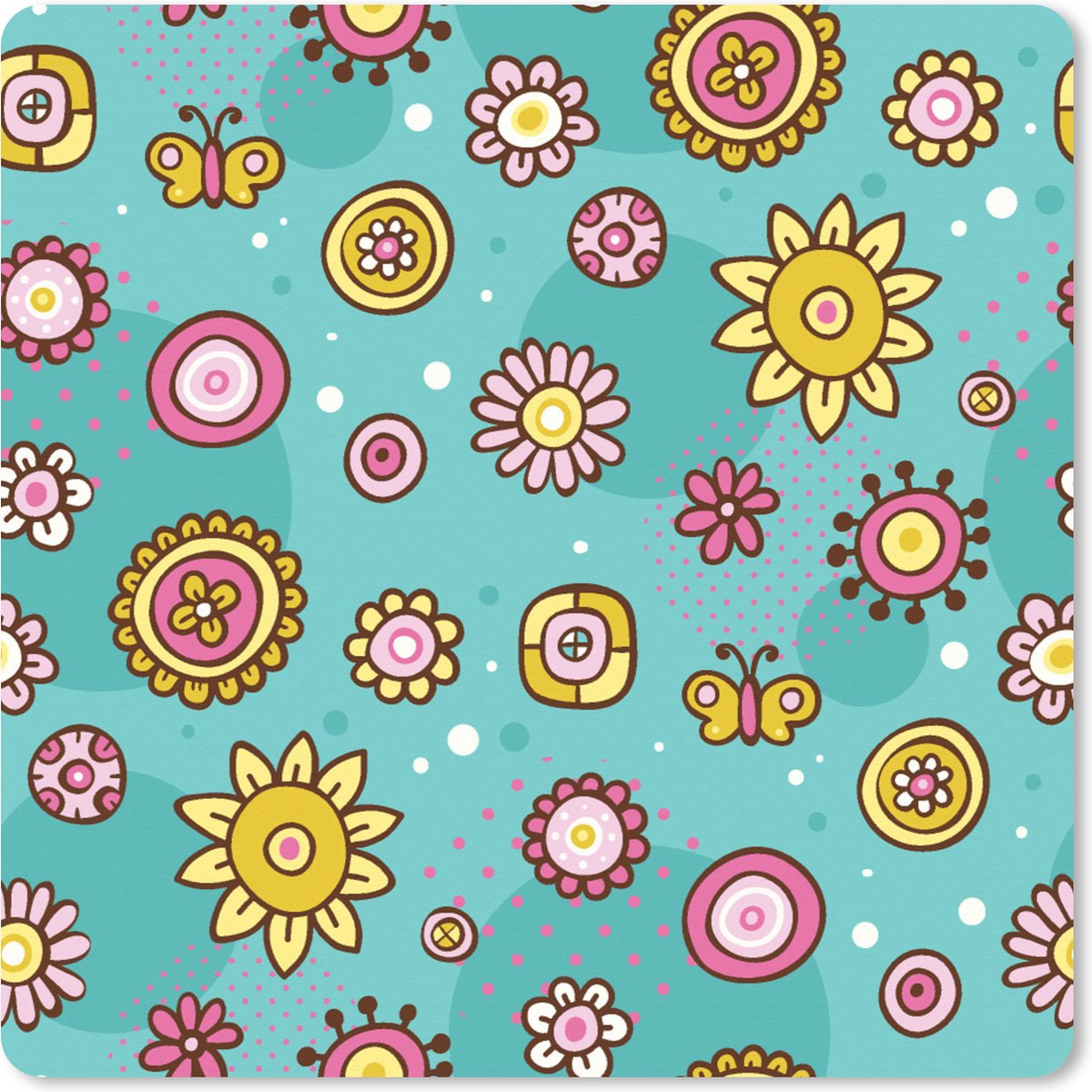 Muismat XXL 80x80 cm - Bureau onderlegger - Bureau mat Bloemen - Vlinders - Patronen - Bureaumat - Gaming mousepad xl - Bureaulegger groot - Computer deskmat
