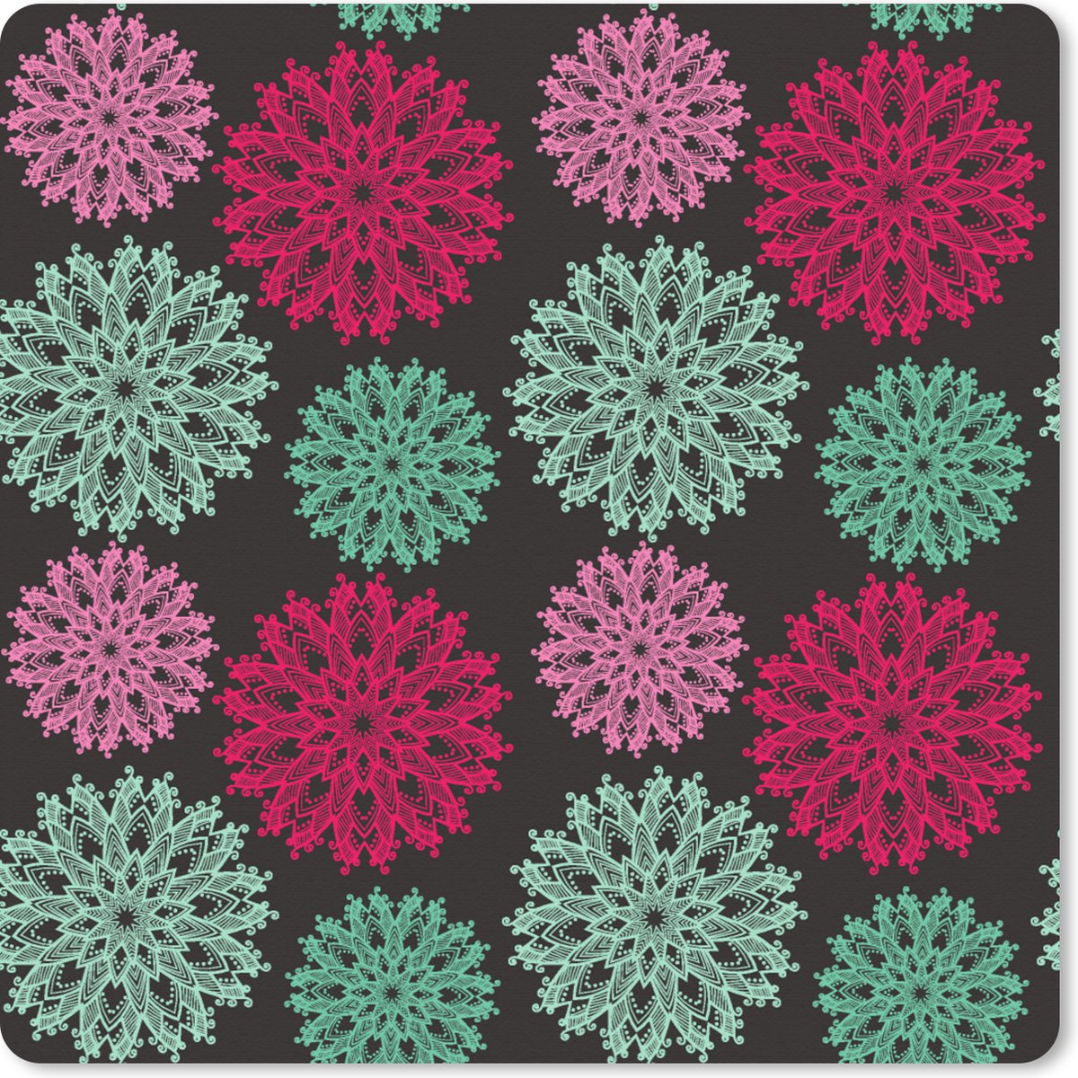 Muismat XXL 80x80 cm - Bureau onderlegger - Bureau mat Bloemen - Vintage - Roze - Turquoise - Patronen - Bureaumat - Gaming mousepad xl - Bureaulegger groot - Computer deskmat