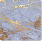 Muismat XXL - Bureau onderlegger - Bureau mat - Marmer print - Blauw - Goud - 80x80 cm - XXL muismat