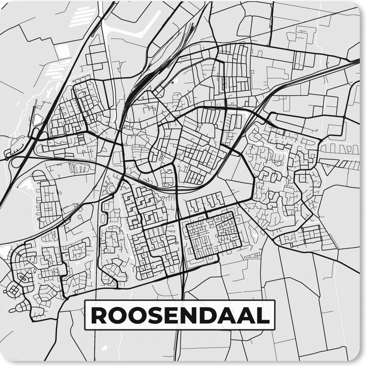 Muismat XXL 80x80 cm - Bureau onderlegger - Bureau mat Stadskaart - Roosendaal - Grijs - Wit - Bureaumat - Gaming mousepad xl - Bureaulegger groot - Computer deskmat