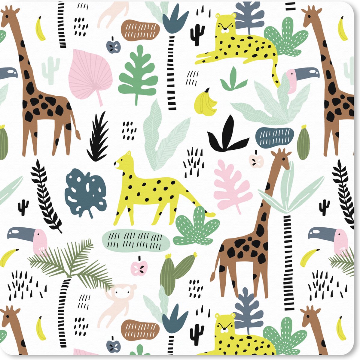 Muismat XXL 50x50 cm - Bureau onderlegger - Bureau mat Jungle - Giraffe - Aap - Bureaumat - Gaming mousepad xl - Bureaulegger groot - Computer deskmat