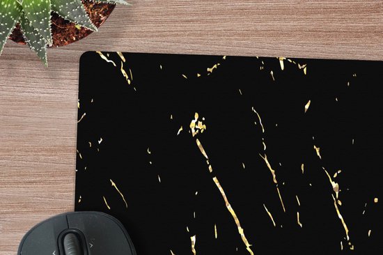 Tapis de souris XXL - Sous-main - Tapis de bureau - Marbre - Zwart - Or - Luxe - 60x60 cm - Tapis de souris XXL