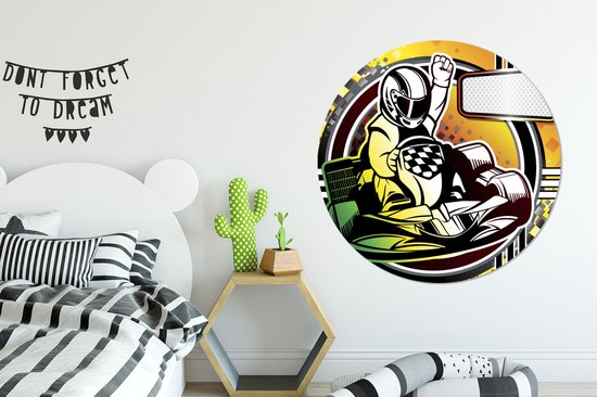 Une illustration d'un charretier passionné Assiette en plastique cercle mural ⌀ 120 cm - tirage photo sur cercle mural / cercle vivant (décoration murale) XXL / Groot format!