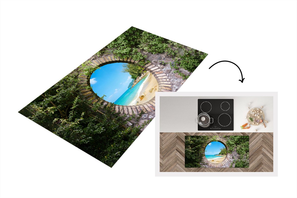 KitchenYeah Keukenloper - Loper keuken - Strand - Zee - Doorkijk - Zomer - 120x60 cm - Keukenloper vinyl Multicolor