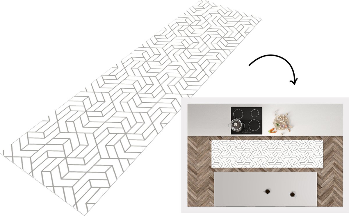 KitchenYeah Keukenloper - Loper keuken - Design - Geometrie - Patroon - 200x50 cm - Keukenloper vinyl Multicolor