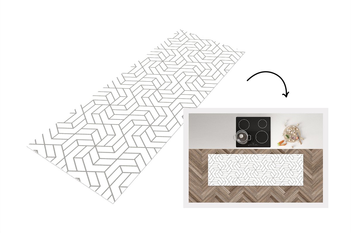 KitchenYeah Keukenloper - Loper keuken - Design - Geometrie - Patroon - 150x50 cm - Keukenloper vinyl Multicolor