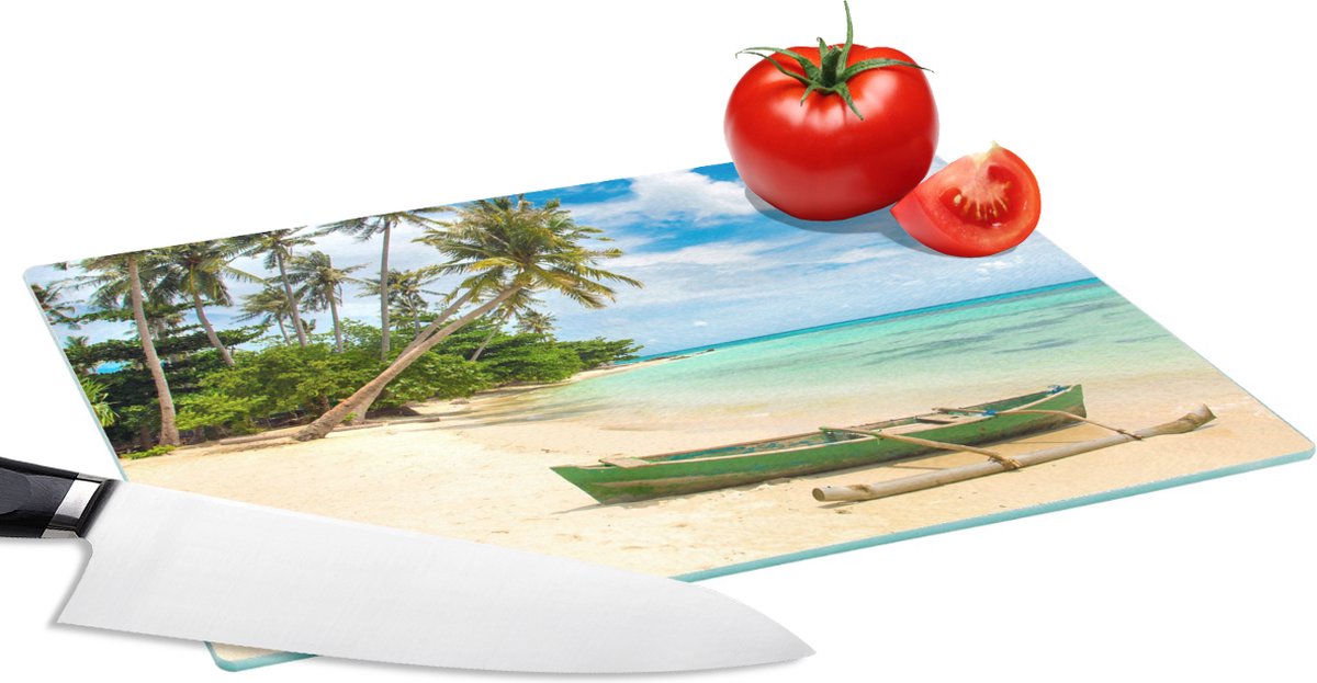Glazen Snijplank - 28x20 - Strand - Kano - Palmboom - Tropical - Snijplanken Glas