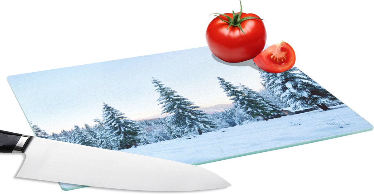 Glazen Snijplank - 28x20 - Winter - Sneeuw - Bomen - Snijplanken Glas
