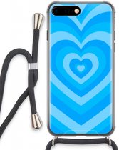 Case Company® - Hoesje met koord geschikt voor iPhone 8 Plus hoesje met Koord - Hart Blauw - Telefoonhoesje met Zwart Koord - Extra Bescherming aan alle Kanten en Over de Schermrand