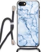 Case Company® - Hoesje met koord geschikt voor iPhone 8 hoesje met Koord - Blauw marmer - Telefoonhoesje met Zwart Koord - Extra Bescherming aan alle Kanten en Over de Schermrand