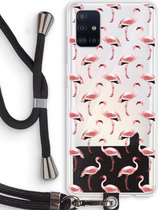 Case Company® - Hoesje met koord geschikt voor Samsung Galaxy A51 4G hoesje met Koord - Flamingo - Telefoonhoesje met Zwart Koord - Bescherming aan alle Kanten en Over de Schermrand
